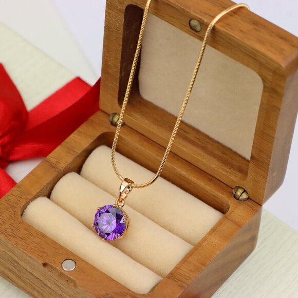 "Rose Gold Pendant with Purple Solitaire Round Stone, XPPT1257 - Picture 10 of 12